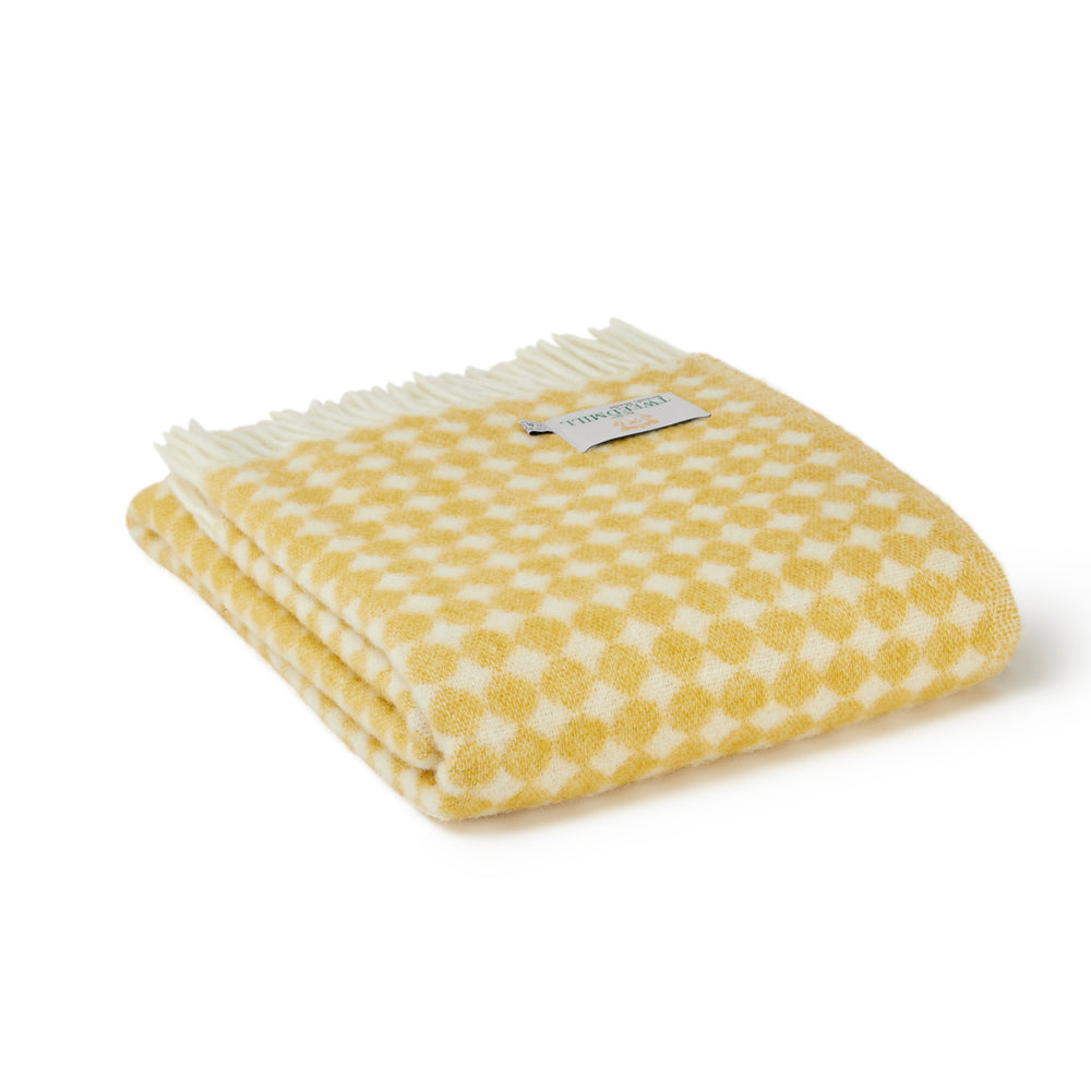 Tweedmill Jacquard Spot Pure New Wool Reversible Throw, Oil Yellow