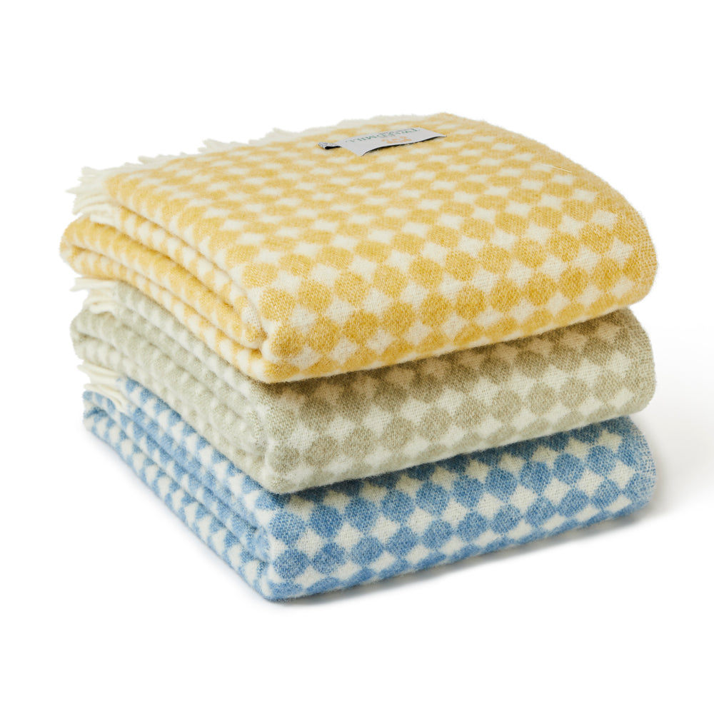 Tweedmill Jacquard Spot Pure New Wool Reversible Throw, Blue Jay