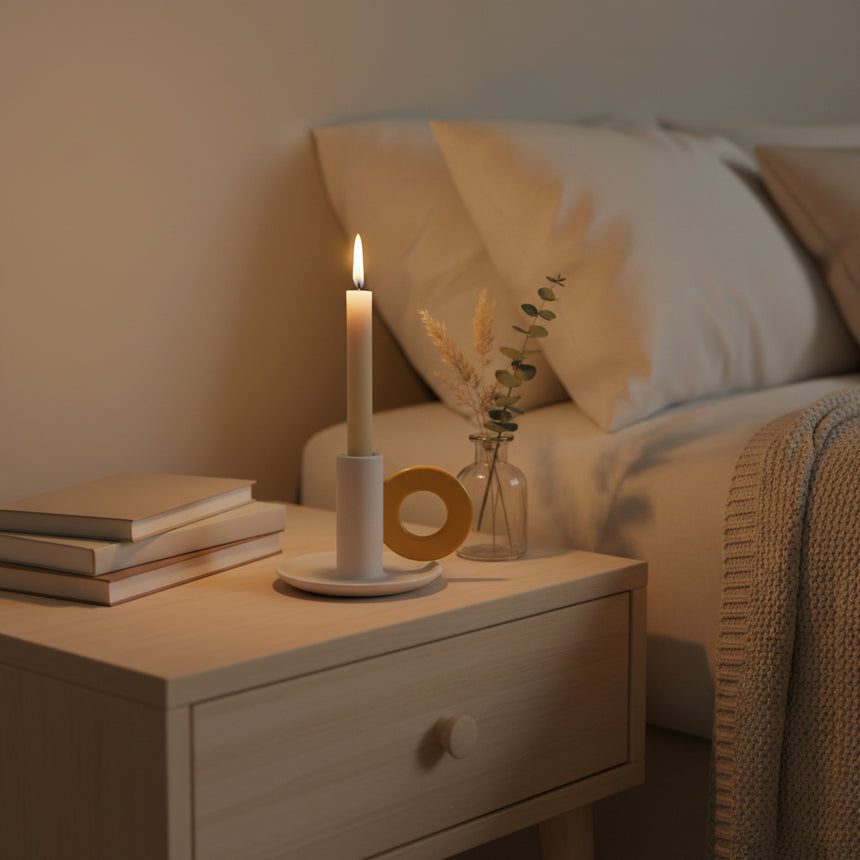 Caroline Gardner Cream & Mustard Candle Holder