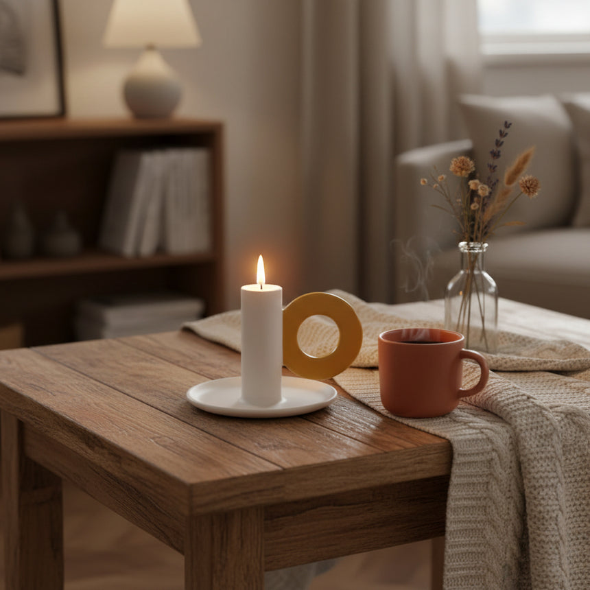 Caroline Gardner Cream & Mustard Candle Holder