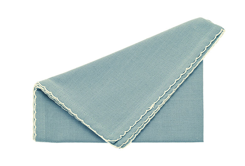 Walton & Co Embroidered Scalloped Napkin, Sky ( Set Of 4 )