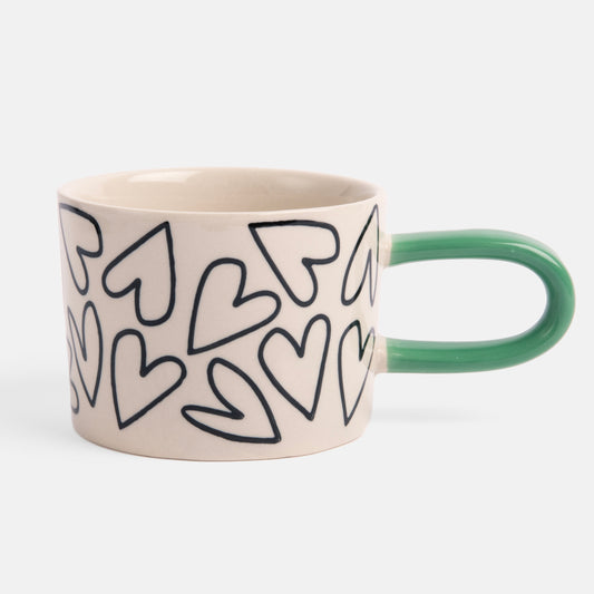 Caroline Gardner Ceramic Mug, Mono Hearts