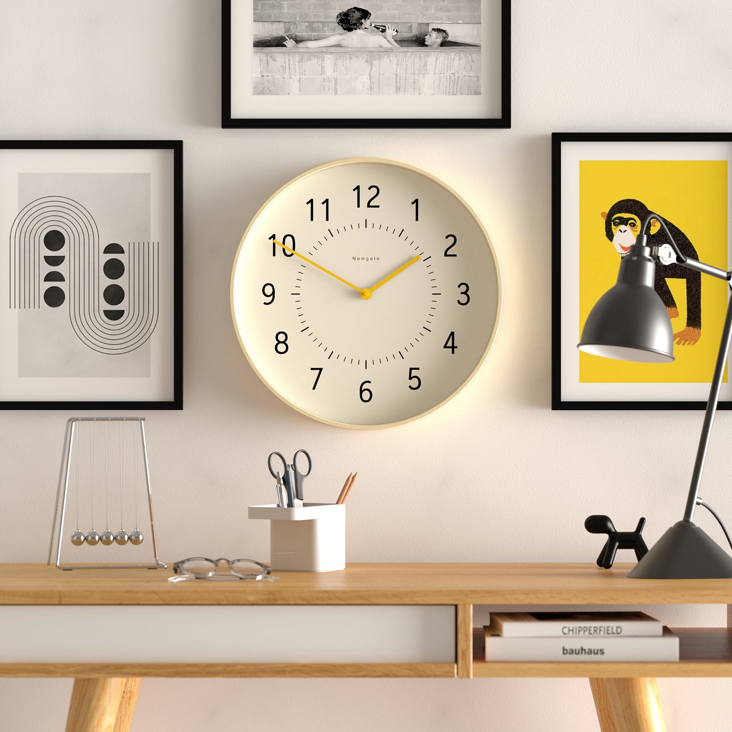 Newgate Monopoly Wall Clock Light Wood, Yellow Hands