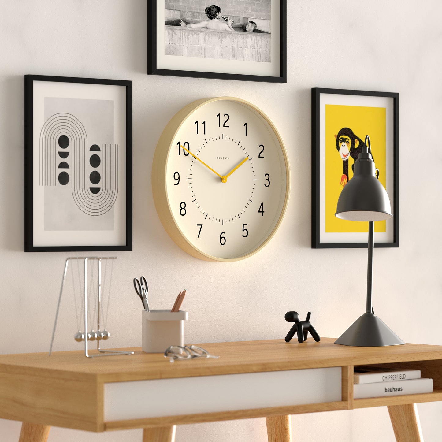 Newgate Monopoly Wall Clock Light Wood, Yellow Hands