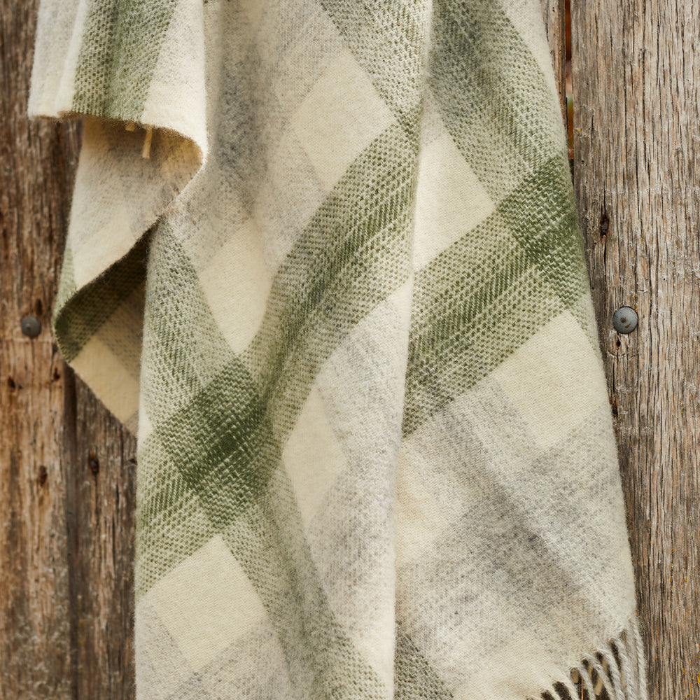 Tweedmill Meadow Check Pure New Wool Throw, Olive