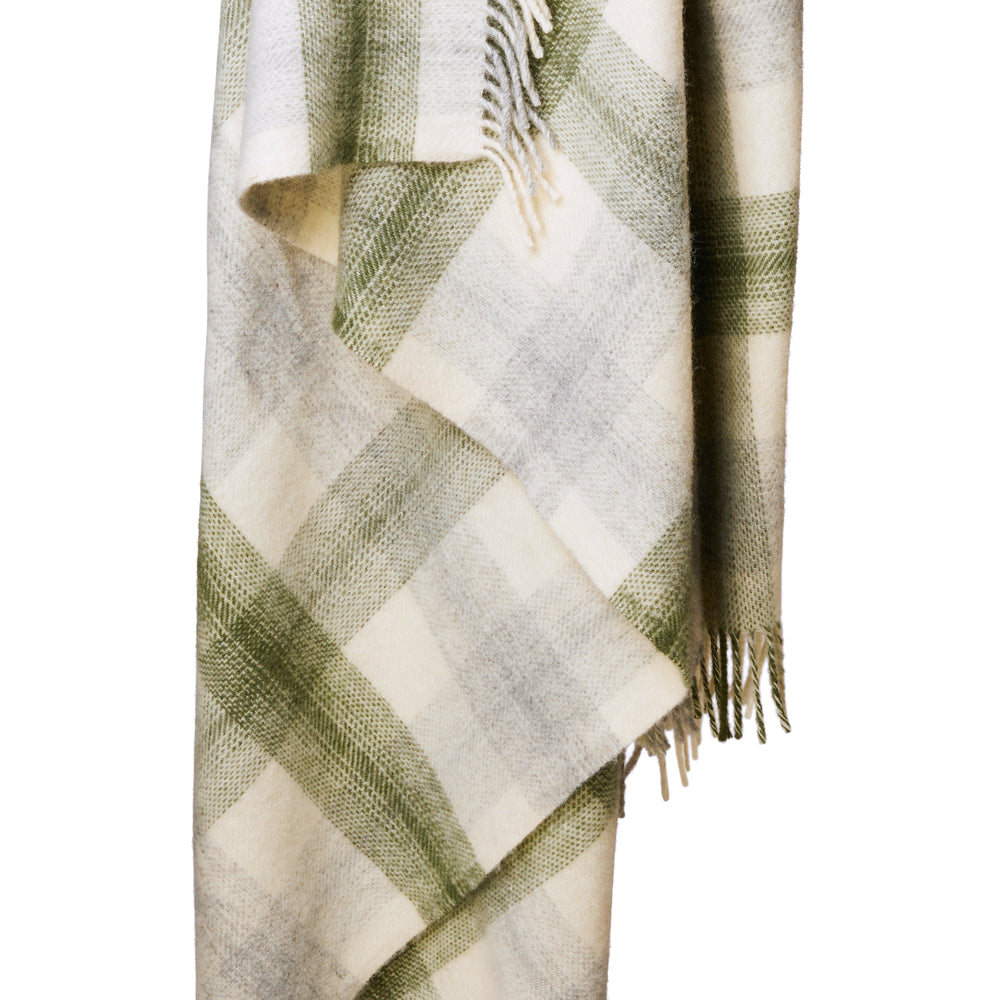Tweedmill Meadow Check Pure New Wool Throw, Olive
