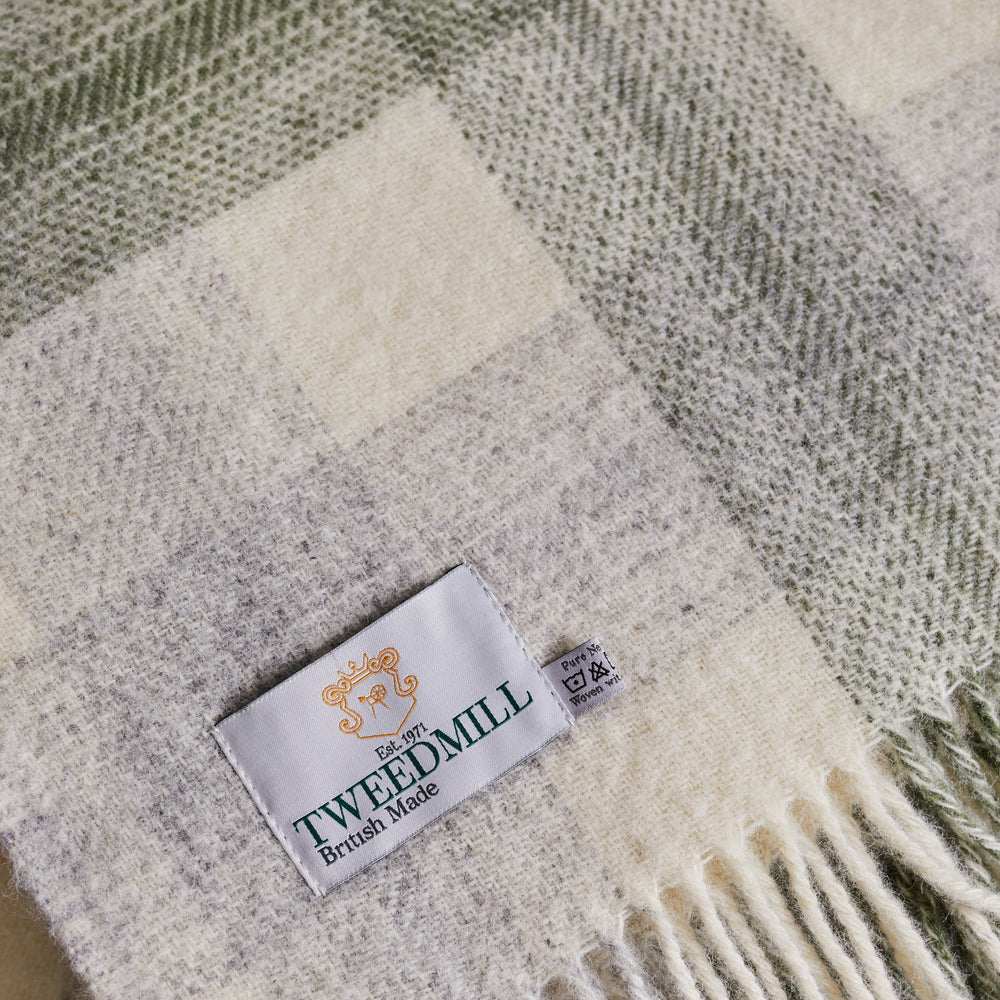 Tweedmill Meadow Check Pure New Wool Throw, Olive
