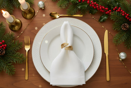 Gold napkin ring with leaf designs on a white background
