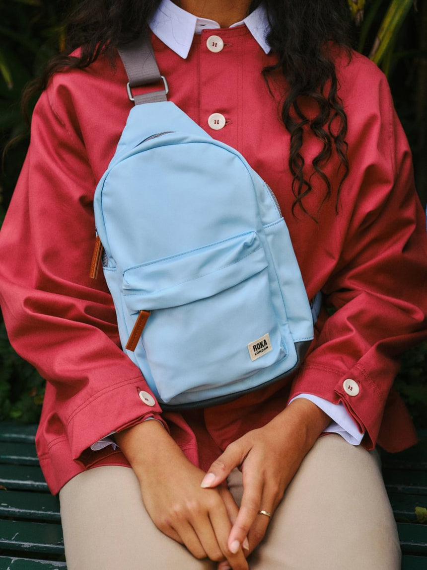 Roka London Willesden B Large Crossbody Bag, Retro Blue (Recycled Nylon)