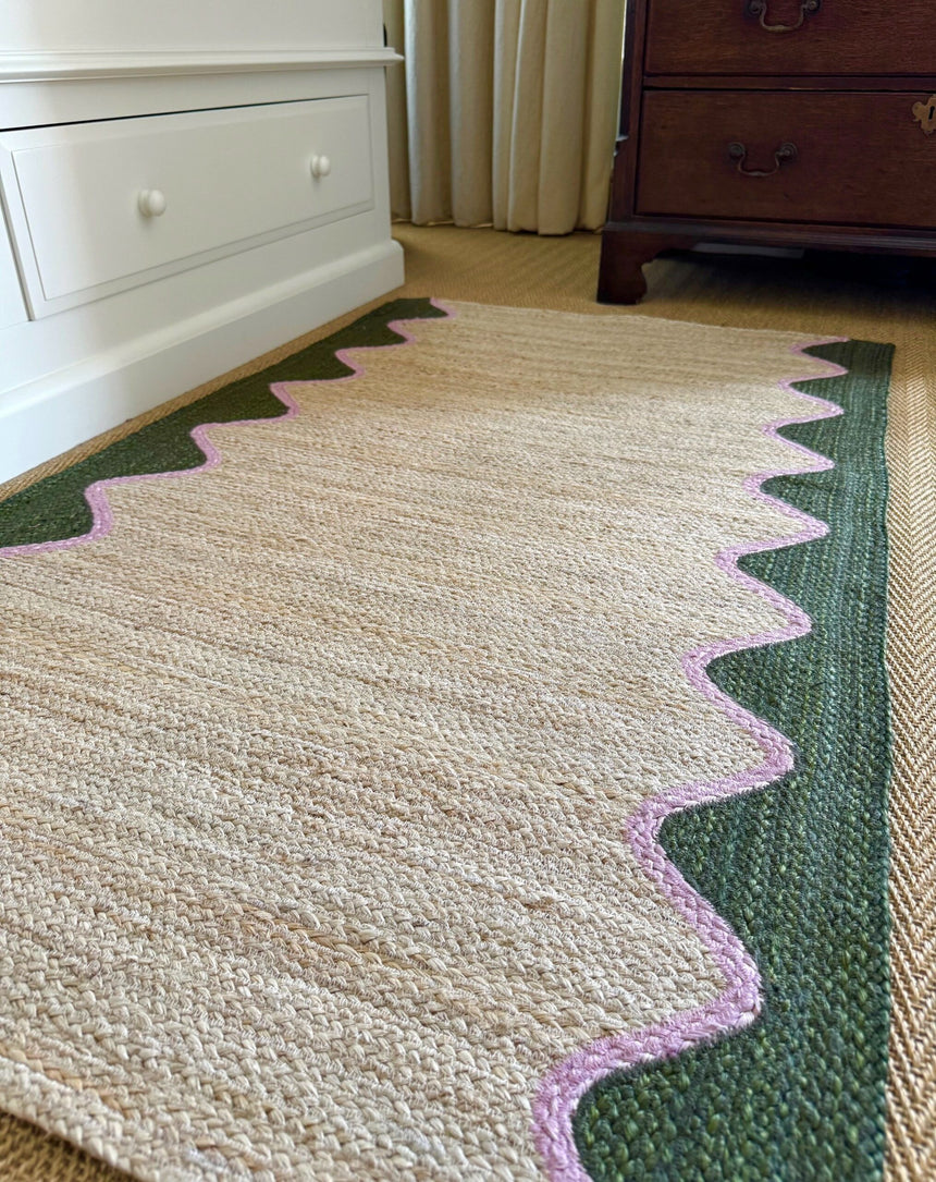 The Braided Rug Company Rectangle Jute Rug, Olive Wave