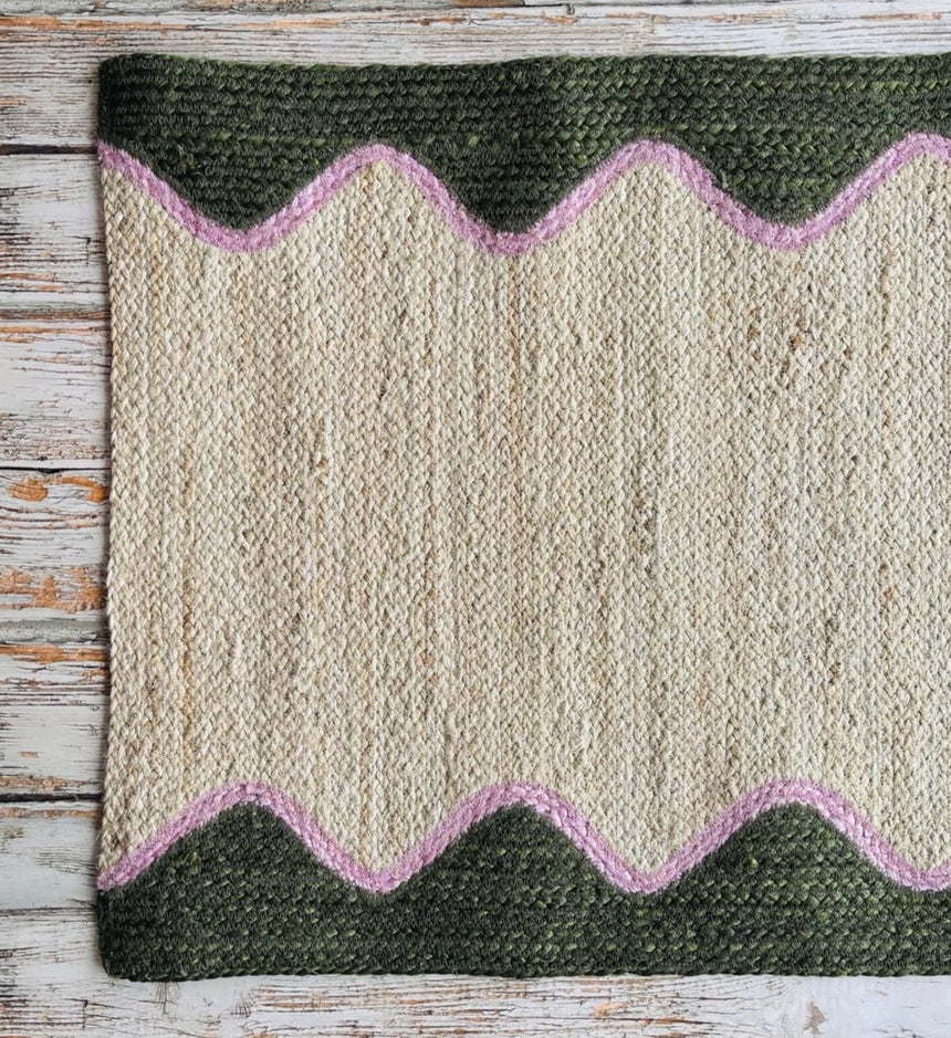The Braided Rug Company Rectangle Jute Rug, Olive Wave