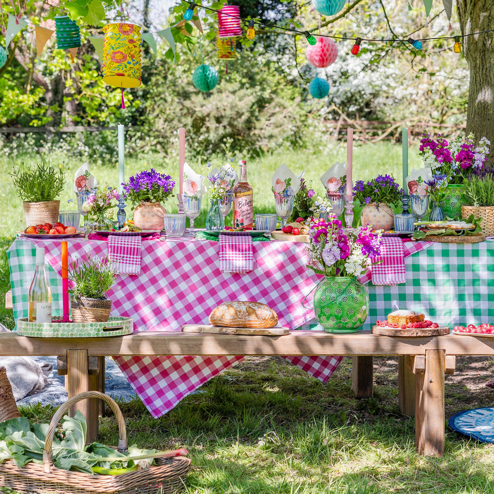 Talking Tables Bon Appetit Gingham Cotton Tablecloth, Green