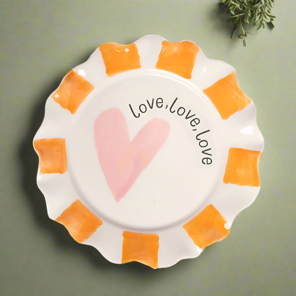 Caroline Gardner Orange Stripes Side Plate, Pink Heart