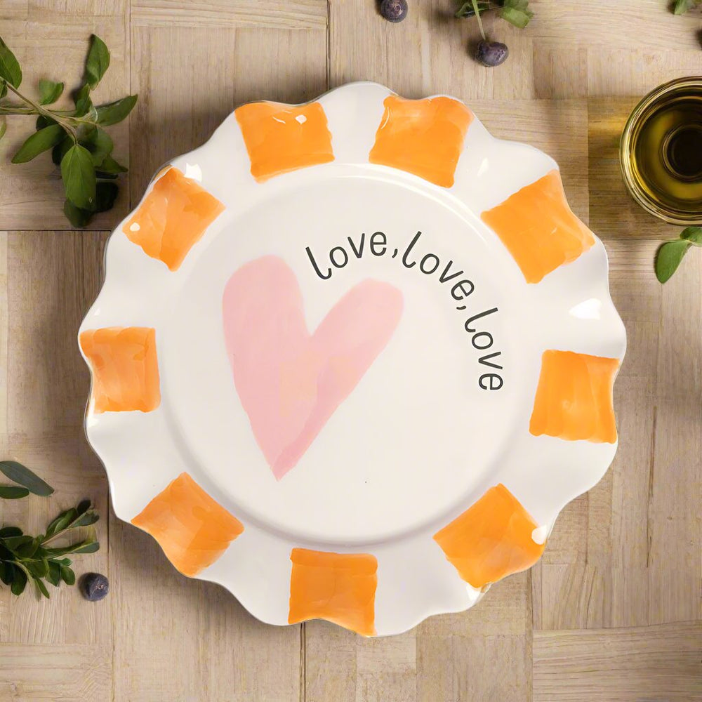 Caroline Gardner Orange Stripes Side Plate, Pink Heart
