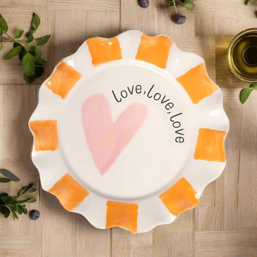 Caroline Gardner Orange Stripes Side Plate, Pink Heart
