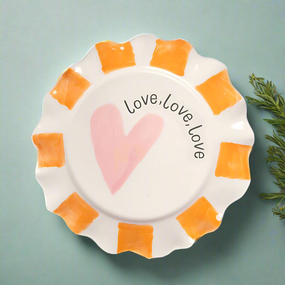 Caroline Gardner Orange Stripes Side Plate, Pink Heart