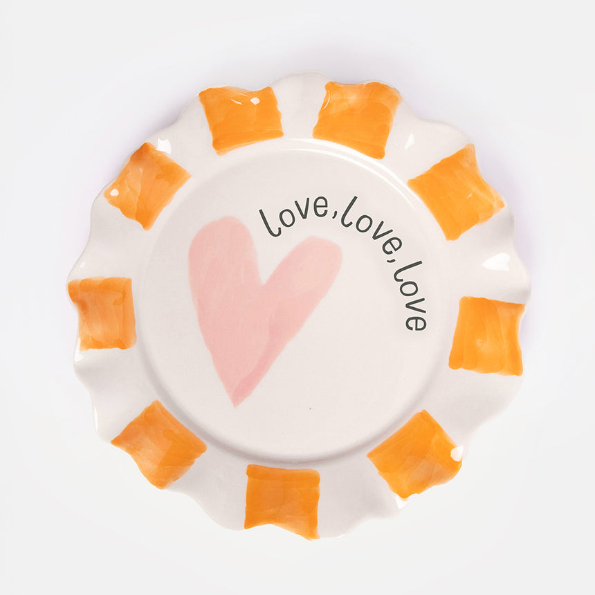 Caroline Gardner Orange Stripes Side Plate, Pink Heart