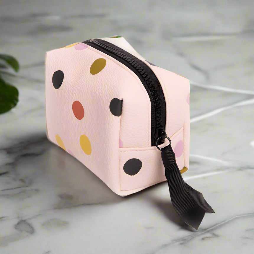Caroline Gardner Mini Cube Cosmetic Bag, Polka Dots