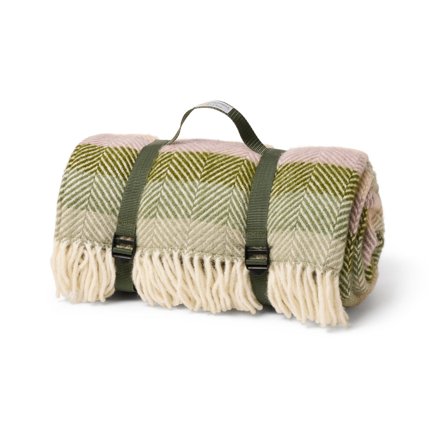Tweedmill Polo Pure Wool Knitted Picnic Blanket, Botanical Stripe