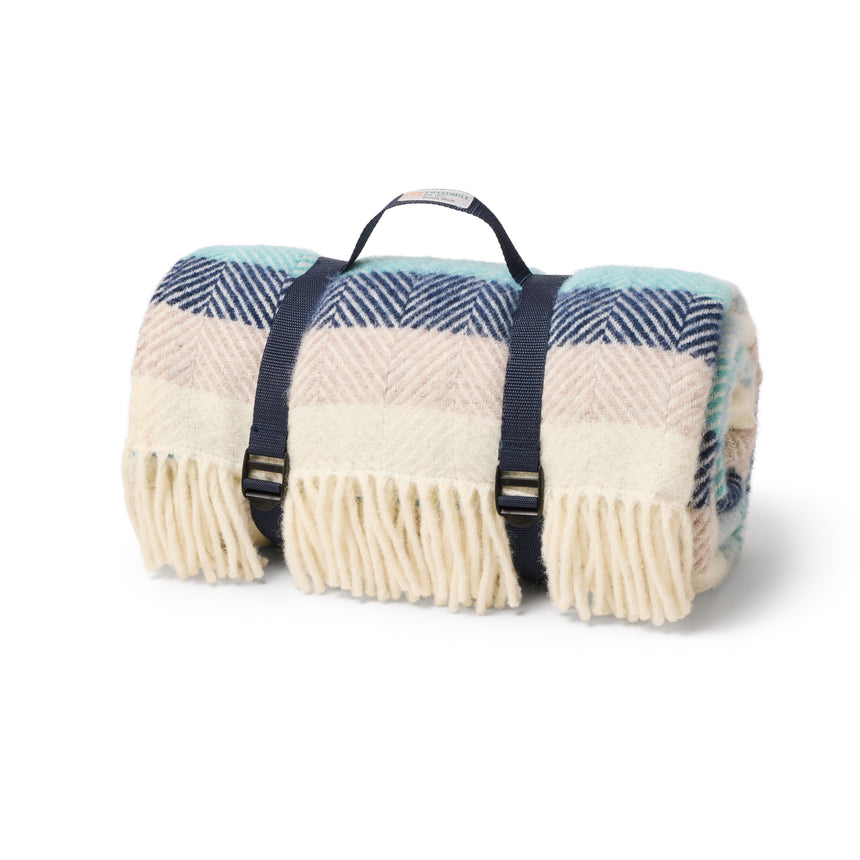 Tweedmill Polo Pure Wool Knitted Picnic Blanket, Seashore Stripes