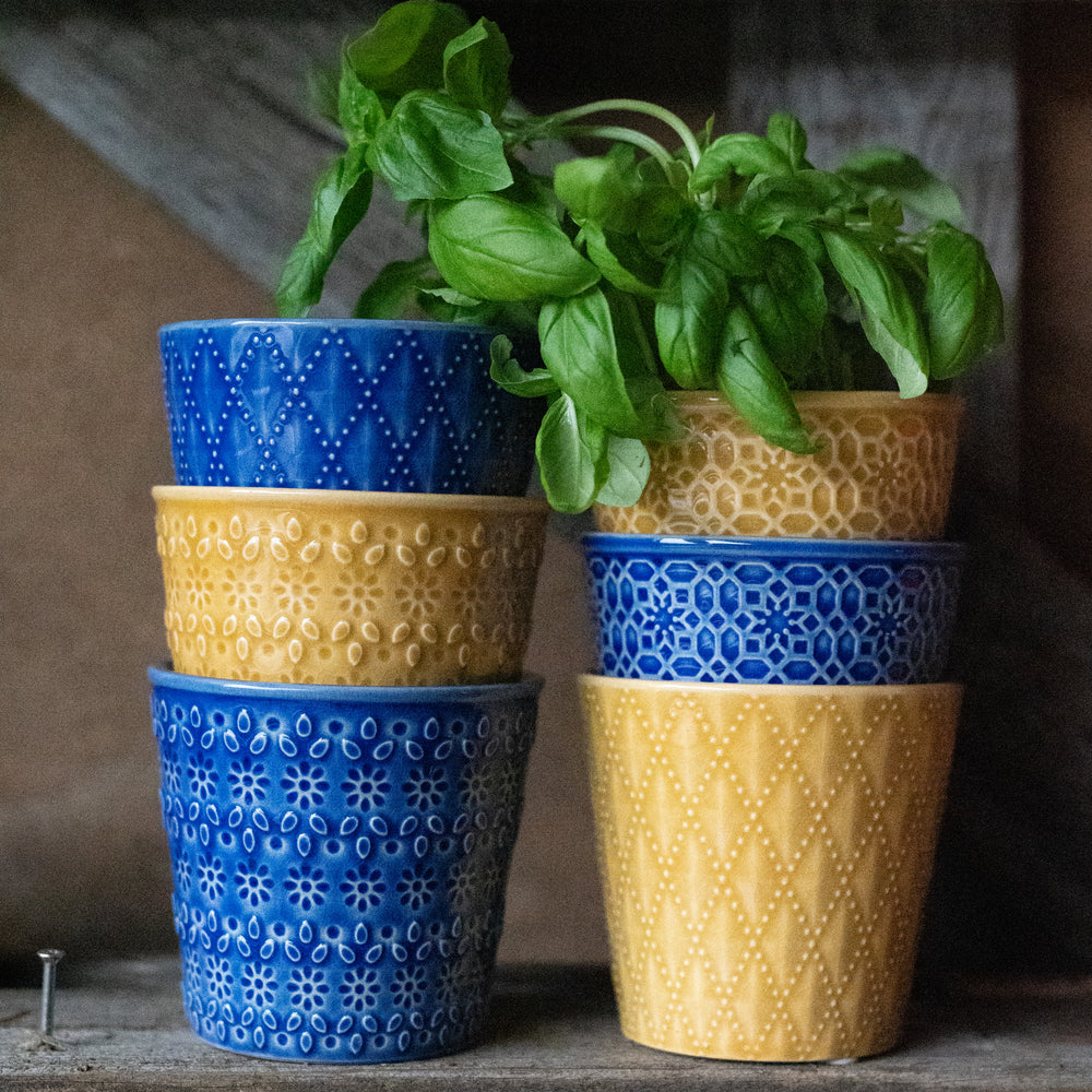 Wikholm Veda Ceramic Mini Plant Pot, Yellow (Set Of 3)