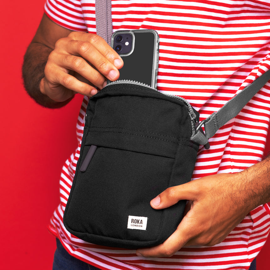 Roka London Bond Crossbody Bag, Black (Recycled  Nylon Ripstop)