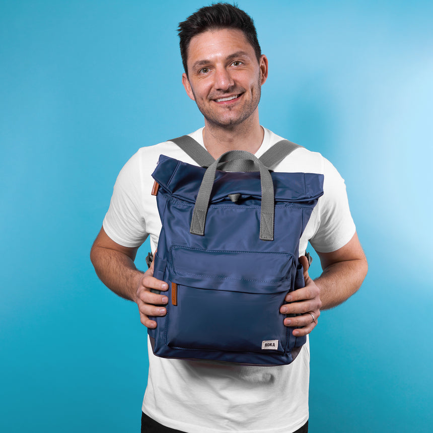Roka London Canfield B Medium Sustainable Nylon Rucksack, Pacific