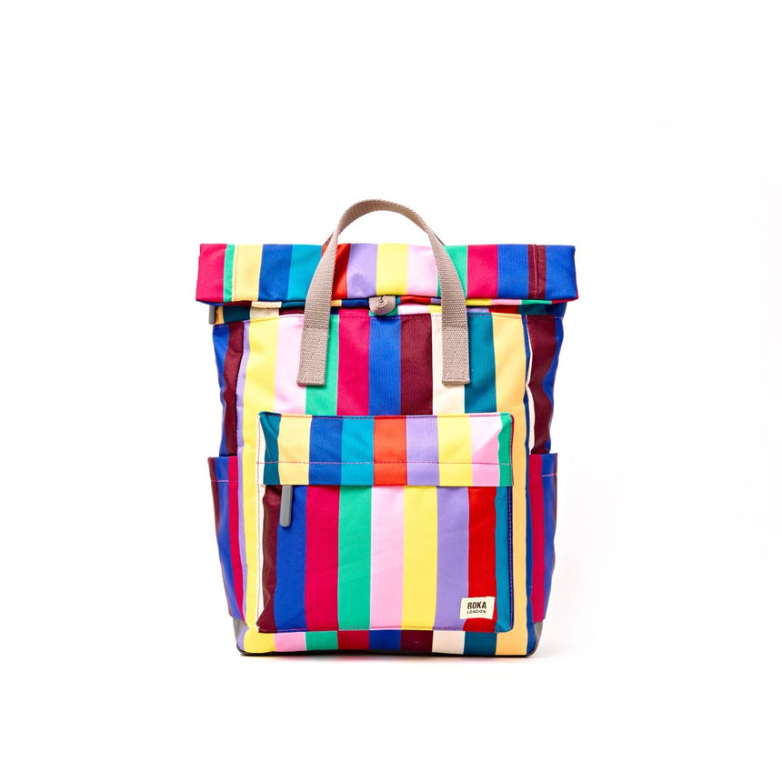 Roka London Canfield B Sustainable Canvas Rucksack, Wide Multi Stripe