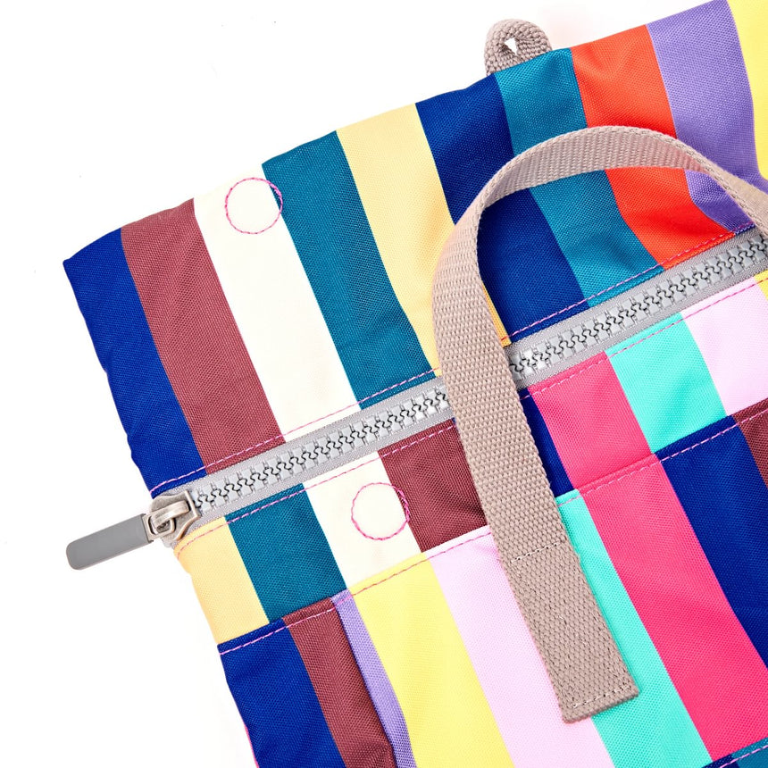Roka London Canfield B Sustainable Canvas Rucksack, Wide Multi Stripe