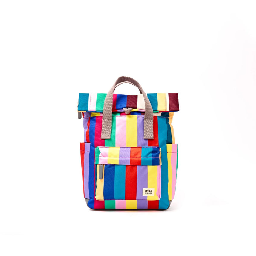 Roka London Canfield B Sustainable Canvas Rucksack, Wide Multi Stripe