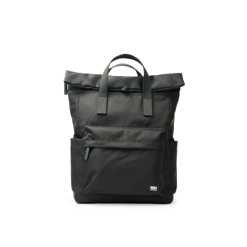 Roka London All Black Canfield B Medium Rucksack, (Sustainable Canvas)