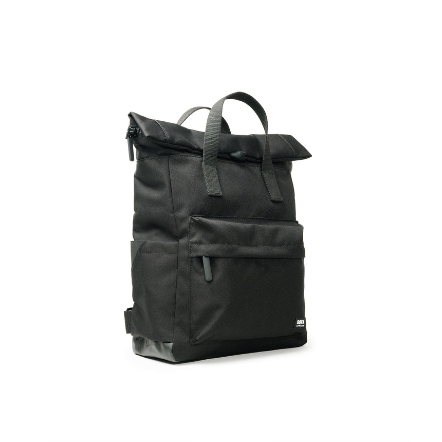 Roka London All Black Canfield B Medium Rucksack, (Sustainable Canvas)