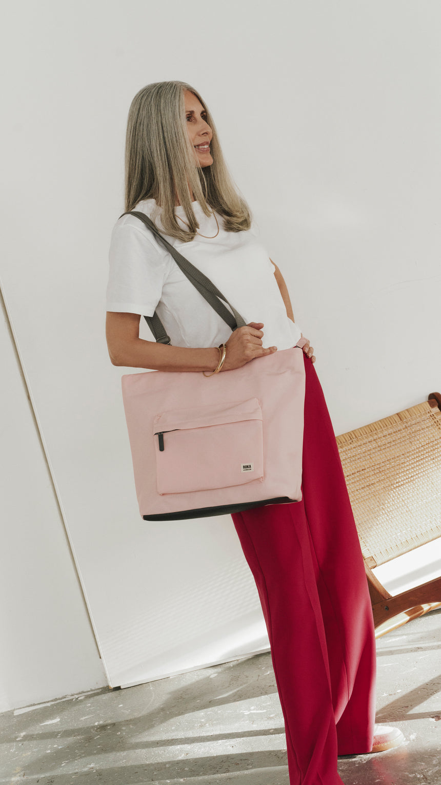 Roka London Trafalgar B Tote Bag, English Rose (Recycled Nylon )