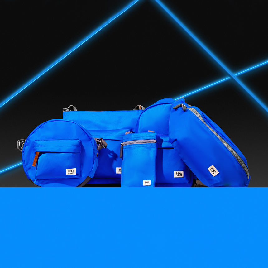 Roka London Chelsea Crossbody Phone Bag, Neon Blue (Recycled Nylon)
