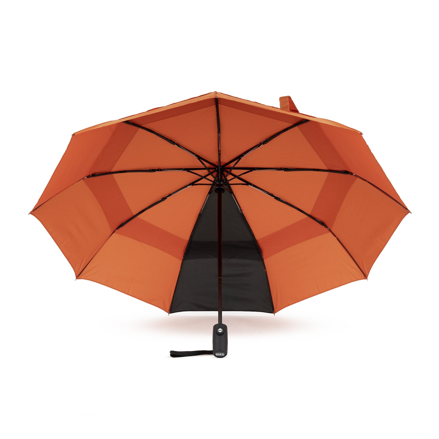 Roka London Waterloo Sustainable Umbrella, Burnt Orange & Black