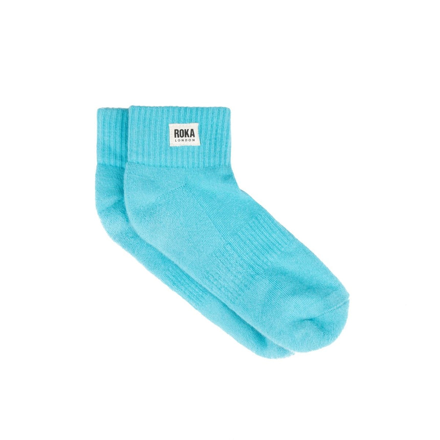 Roka London Wembley Organic Cotton Ankle Socks, Aquatic Awe