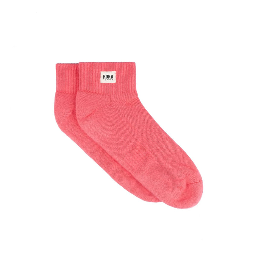 Roka London Wembley Organic Cotton Ankle Socks, Coral