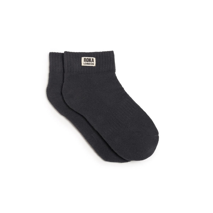Roka London Wembley Organic Cotton Ankle Socks, Faded Black