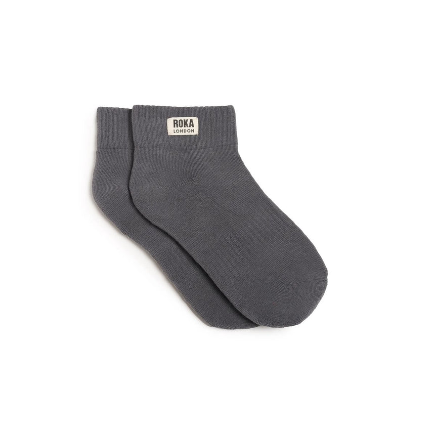 Roka London Wembley Organic Cotton Ankle Socks, Smoke