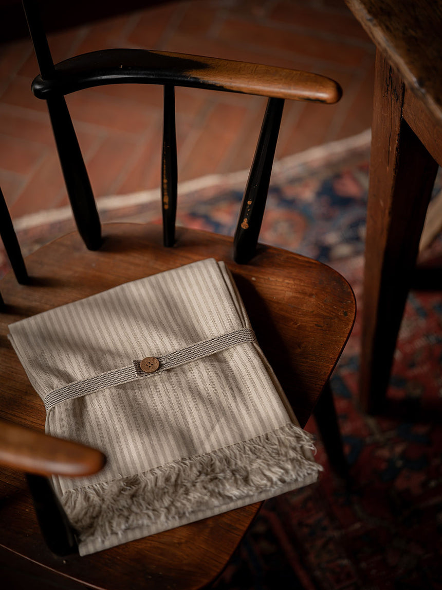 Morgan Wright Manor Stripe Tablecloth, Taupe