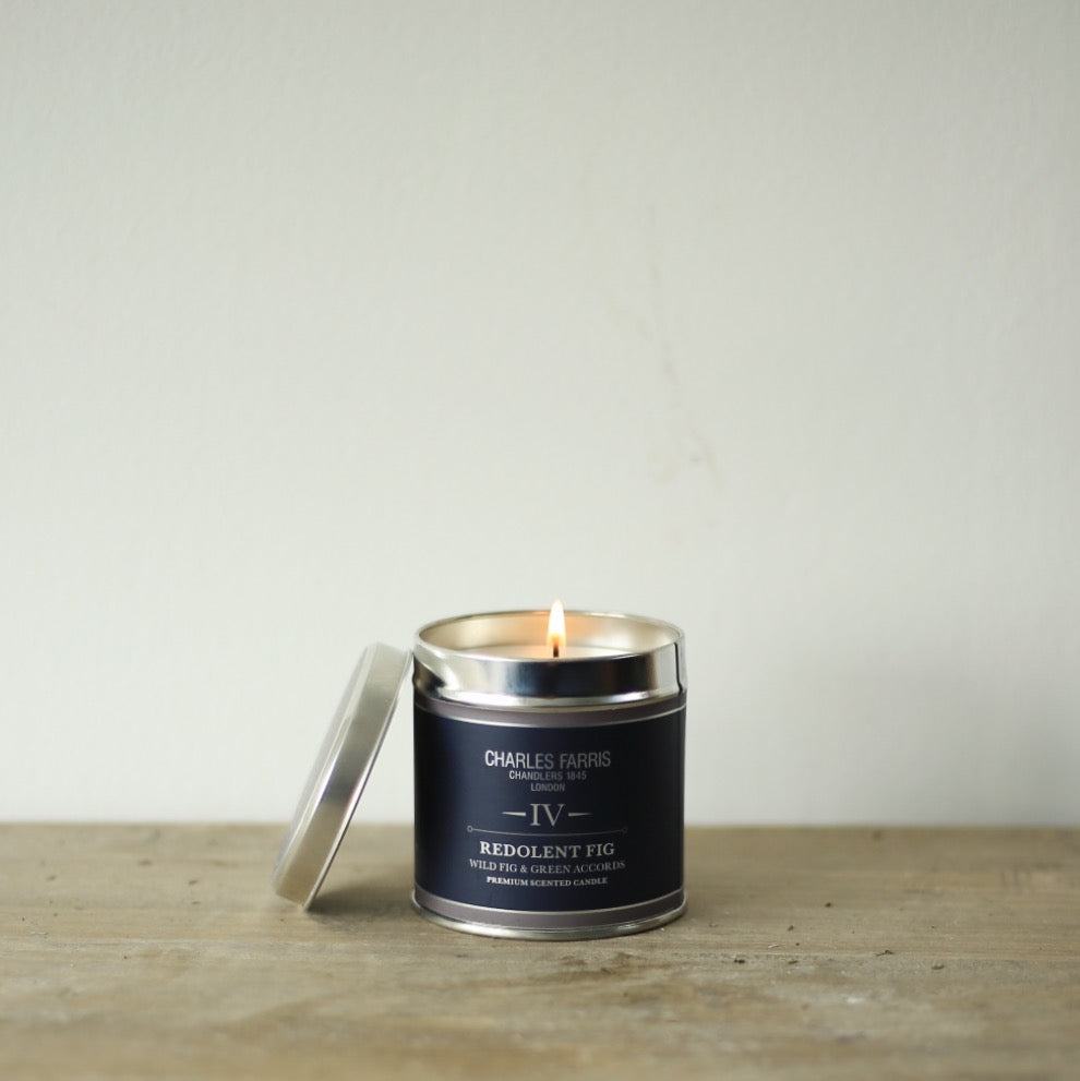 Charles Farris Redolent Fig Scented Tin Candle, Wild Fig and Green Accords