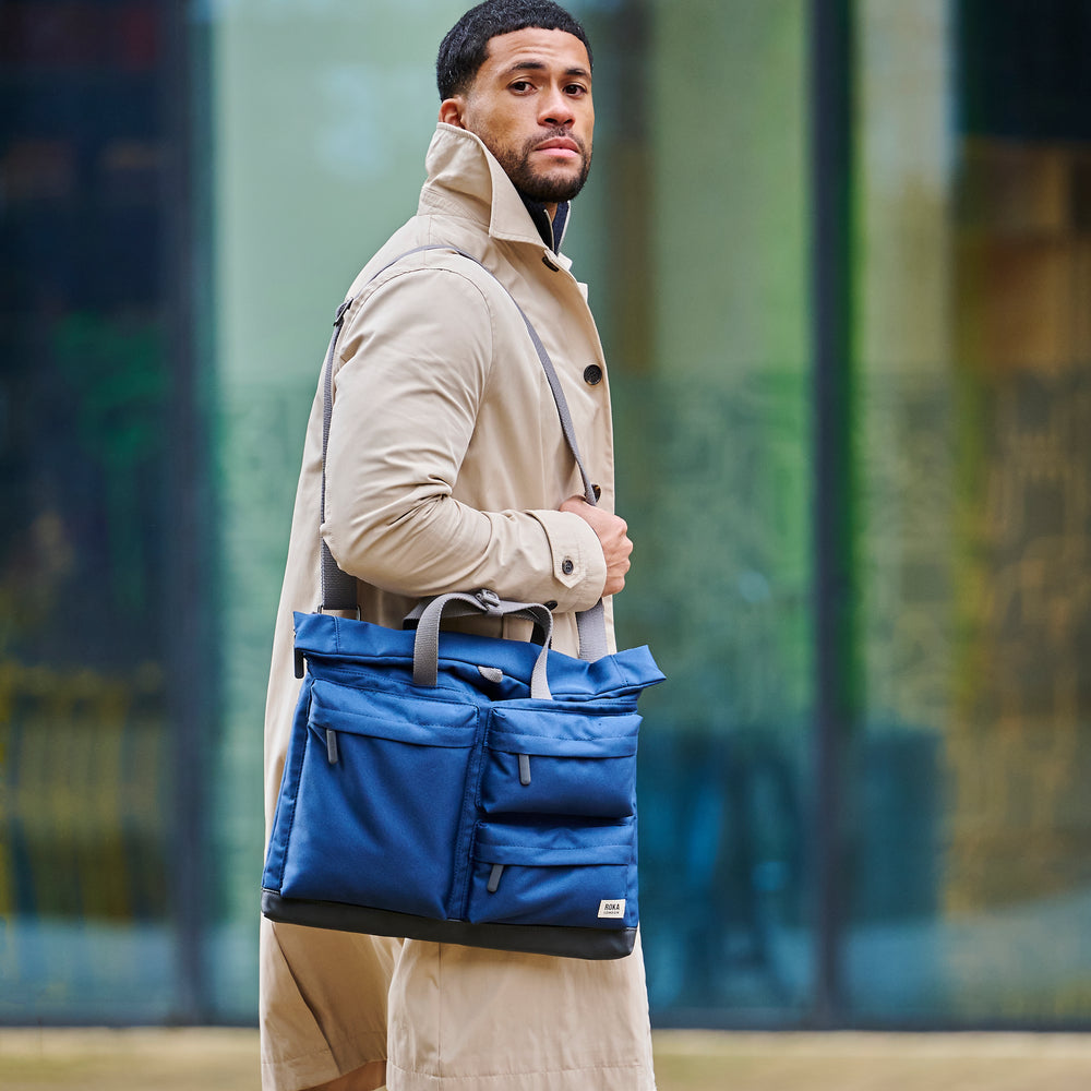 Roka London Blackfriars Messenger Bag, Deep Blue (Recycled Canvas)