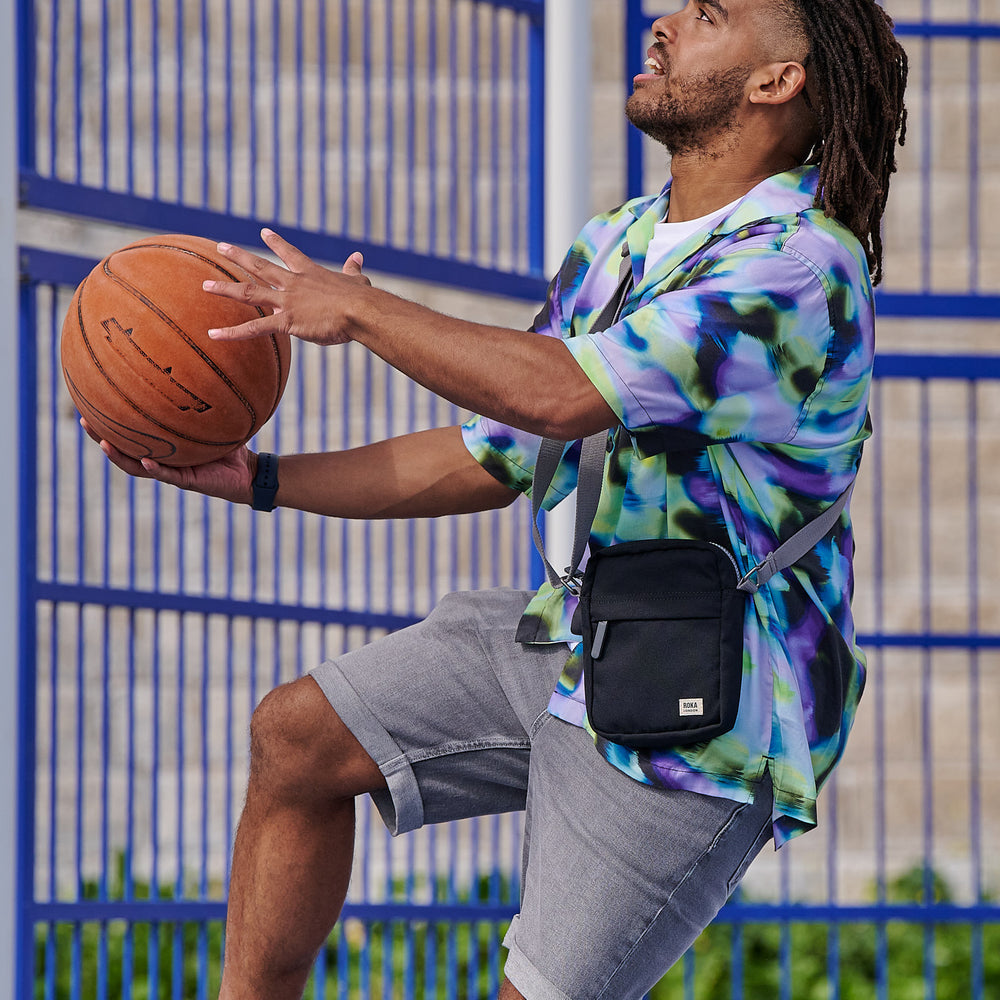 Roka London Bond Crossbody Bag, Black (Recycled  Nylon Ripstop)