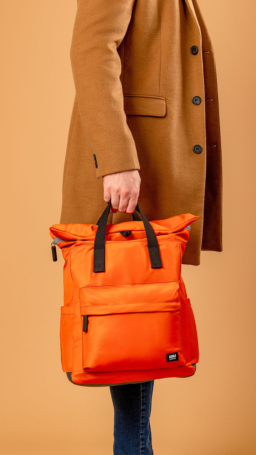 Roka London Black Label, Canfield B Medium Rucksack, Burnt Orange (Sustainable Nylon)