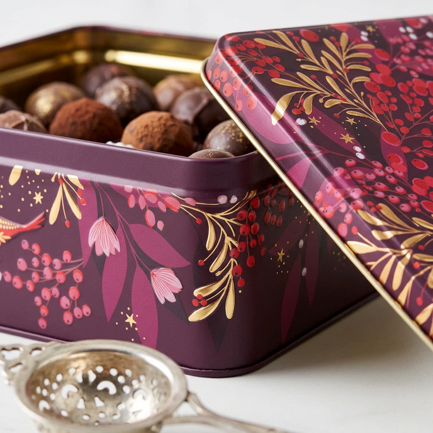 Sara Miller Deep Rectangular Storage Tin, Berry Wreath