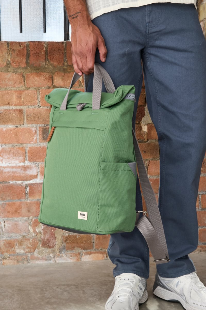 Roka London Finchley Small Sustainable Canvas Rucksack, Artichoke