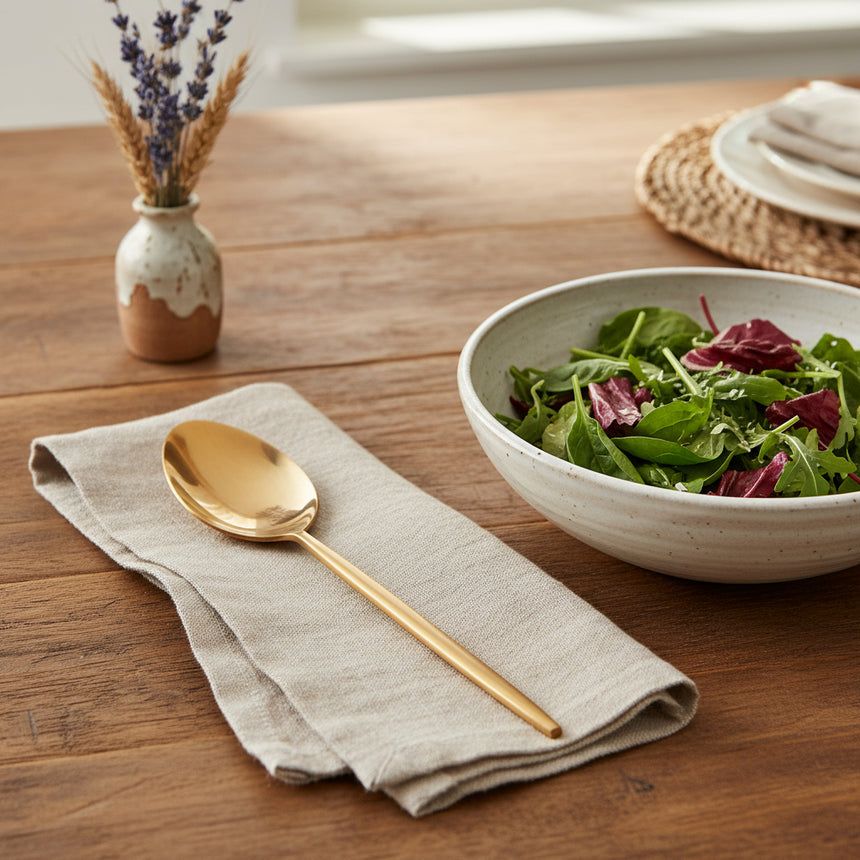 Gold spoon on a white background
