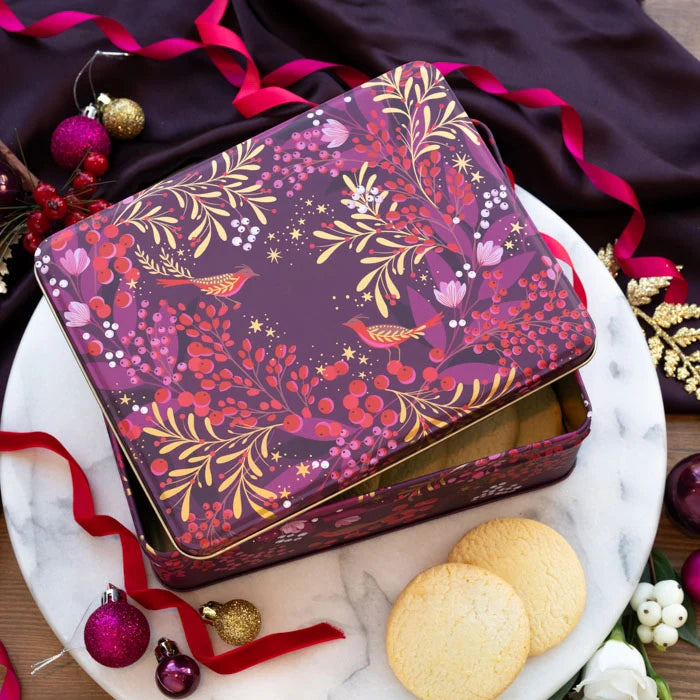 Sara Miller Deep Rectangular Storage Tin, Berry Wreath