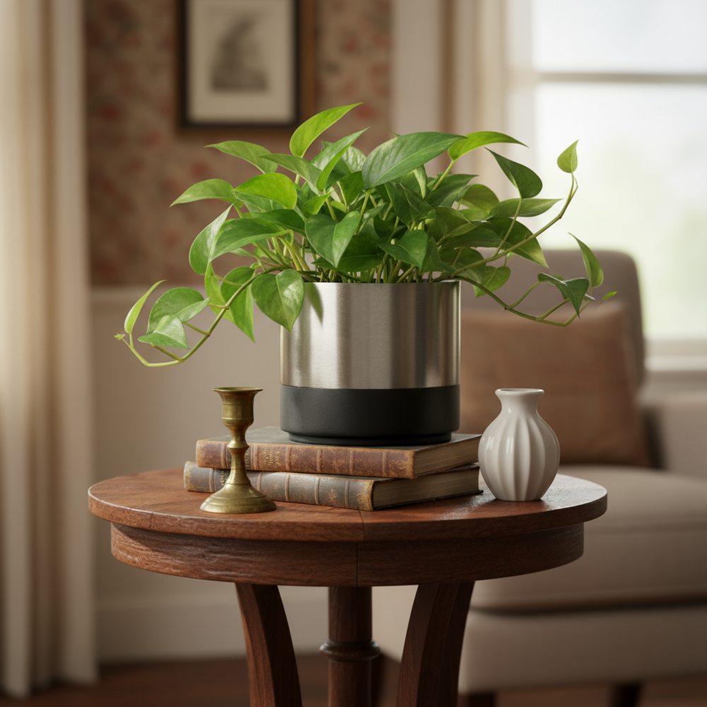 On Interior Aria Plant  Pot  Silver/ Black