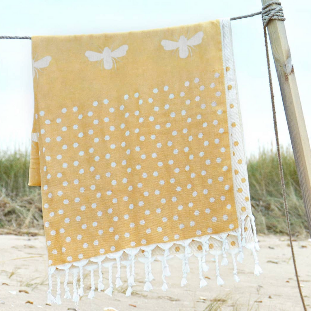 Sophie Allport Cotton Hammam Beach Towel/ Blanket, Bees